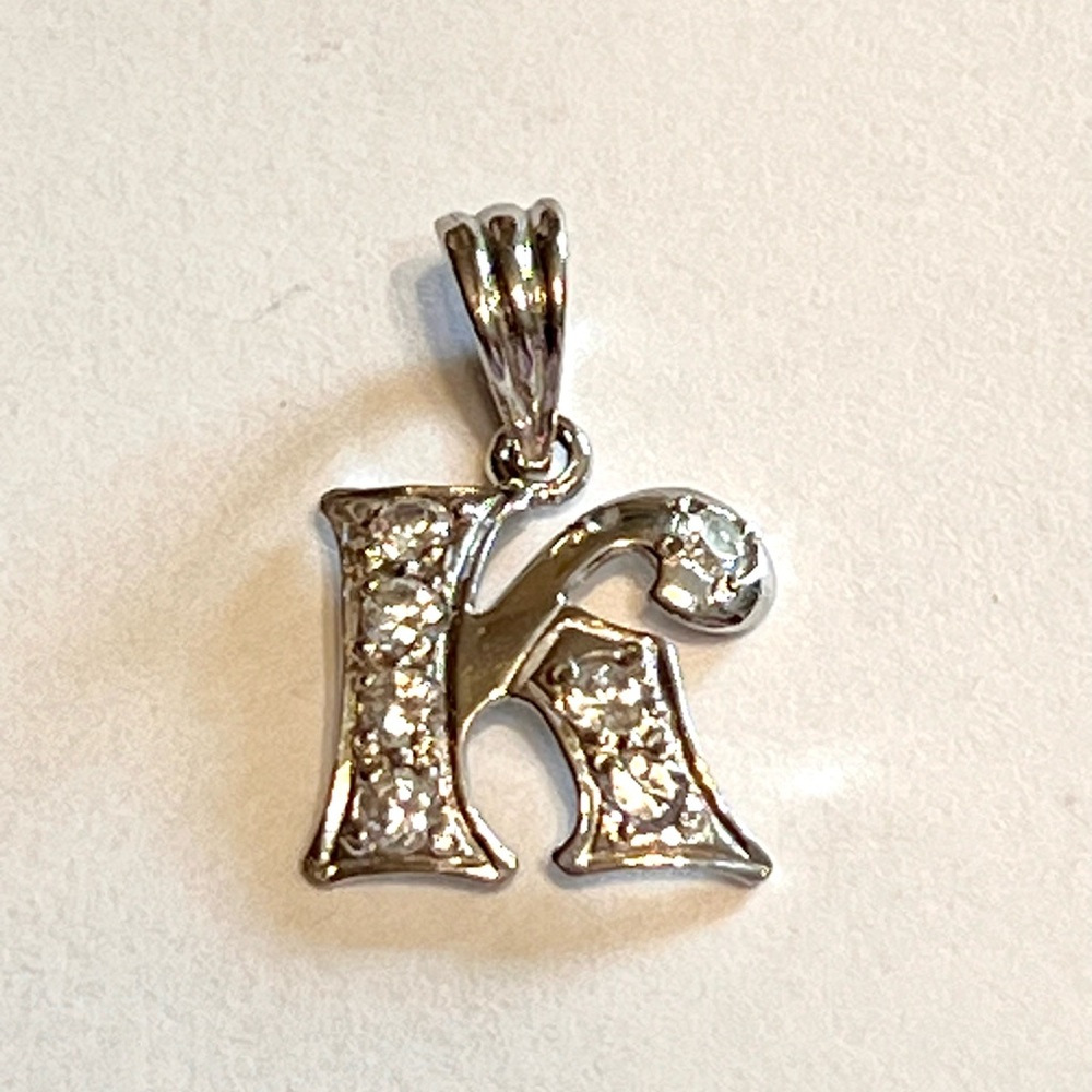 14k solid white gold letter K pendant